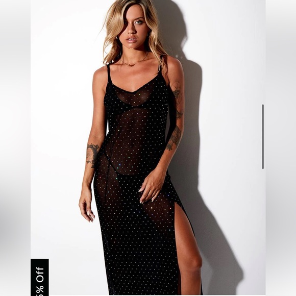 NWT MOTEL Batis Maxi Dress in Crystal Net Black Sheer - Picture 5 of 14